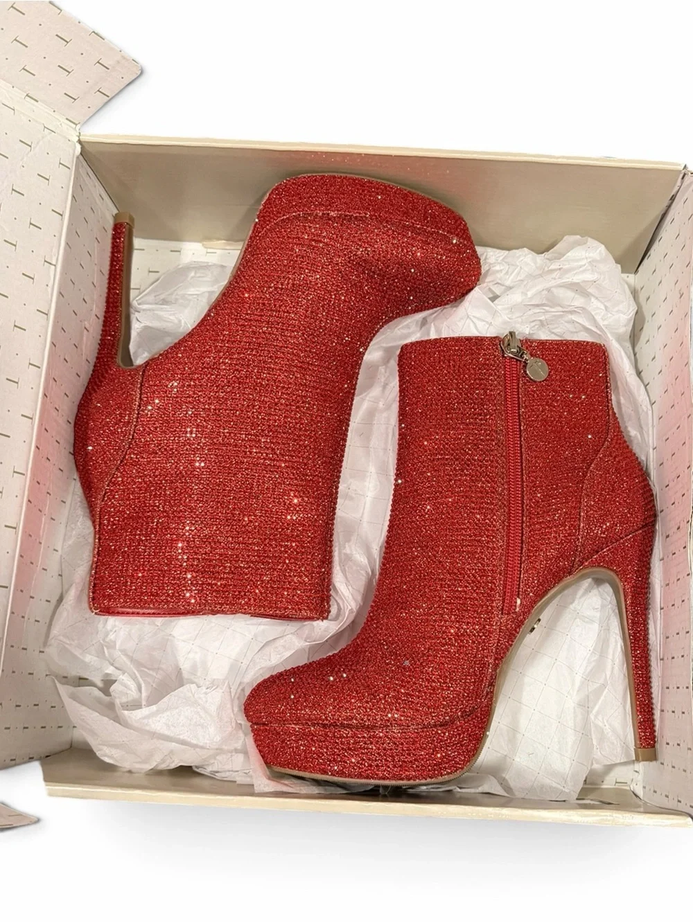 Thalia Sodi Chiara Red Rhinestone Platform Stiletto Ankle Booties NIB 6